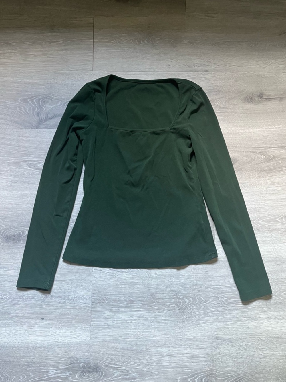 Women’s Long Sleeve Square Neck Top Dark Green Size M